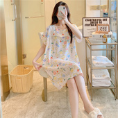 棉绸睡裙女春秋夏季 薄款 睡衣家居裙高级感甜美短袖 新款 绵绸裙大码