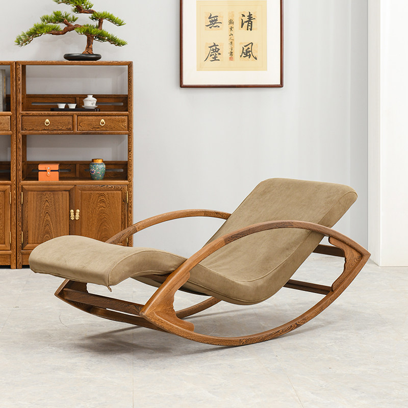 鸡翅木摇椅中式老人椅全实木单人懒人躺椅带软垫红木逍遥椅午休椅