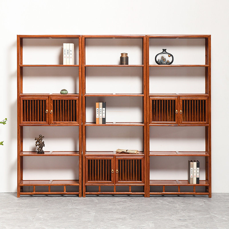 刺猬紫檀书架花梨木书柜三件套组合全实木新中式红木展示置物架子