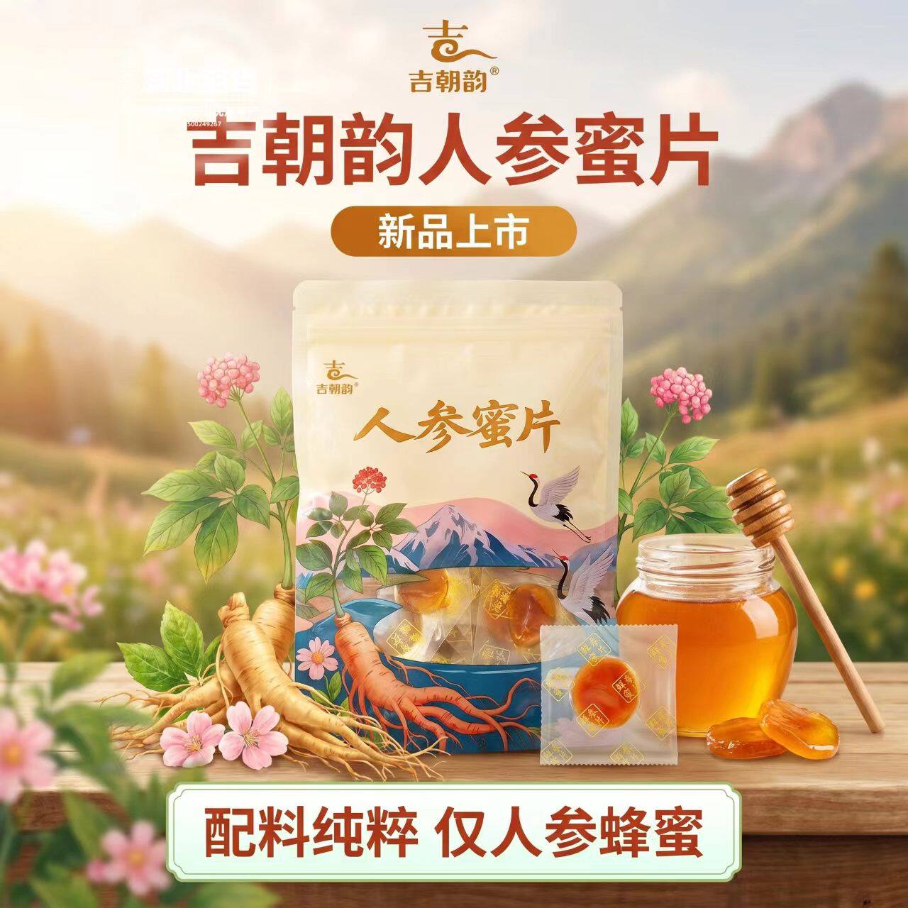 吉朝韵人参蜜片100g袋装独立小袋包装配料纯粹开袋即食日常食用