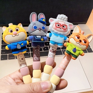 超萌可爱卡通疯狂动物城笔周边文具兔子警官狐狸按动笔学生玩偶挂件豹子中性笔按动笔创意儿童玩偶笔豹子小羊