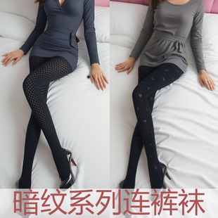 春款黑丝暗纹女袜子连裤袜满天星丝袜打底袜心形小网格树叶纹简约