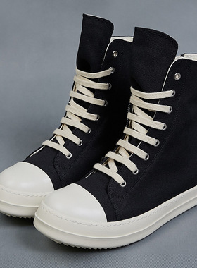 RO FABLED 高帮鞋男厚底蜡面帆布鞋韩版情侣休闲板鞋拉链女短靴潮