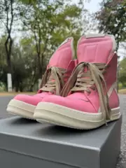 2025Ssro Fabled European and American Trendy Shoes Inverted Triangle Pink Genuine Leather High-Top Shoes Men's Work Shoes Thick-Soled Trendy