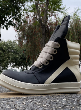 2025ss RO FABLED倒三角粗鞋带高帮鞋男真皮欧美潮鞋厚底系带鞋子