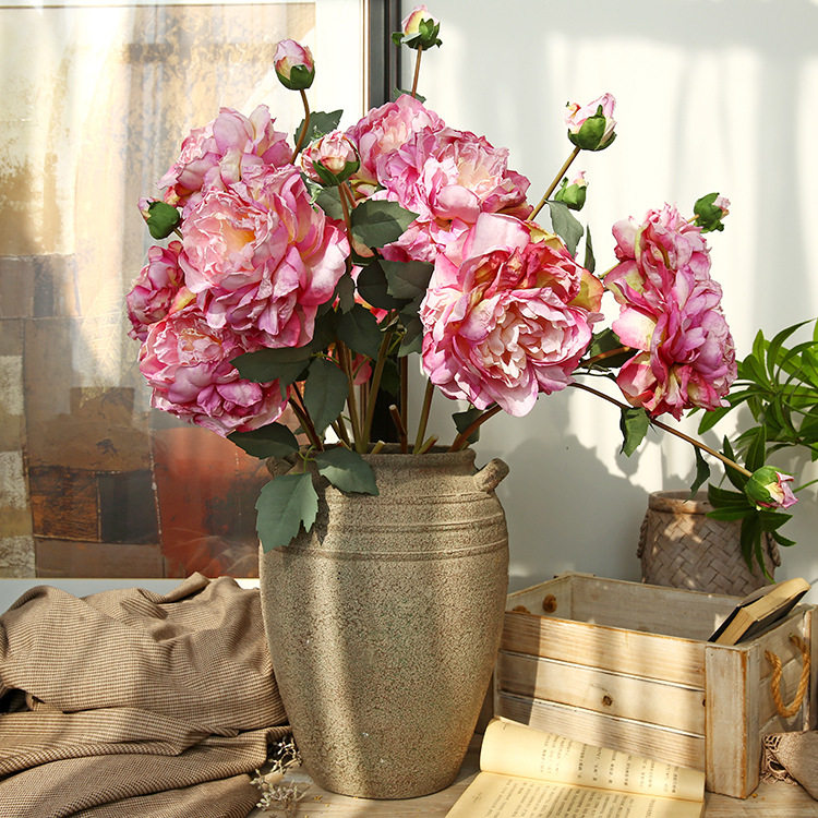 高档仿真花假花2头焦边油画牡丹家居装饰婚庆拍摄摄影摆设摆件