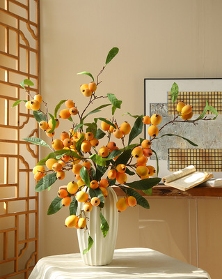 仿真花枇杷果假花装饰花束客厅装饰摆件禅意插花仿真树枝秋叶