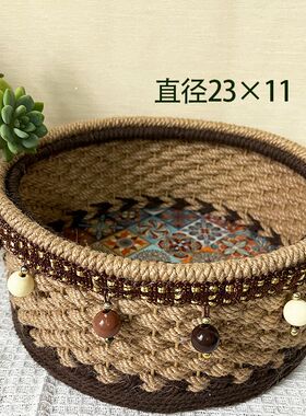 麻绳手工编织成品中国风复古化妆品收纳盒田园手编桌面杂物收纳筐