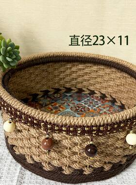 麻绳手工编织成品中国风复古化妆品收纳盒田园手编桌面杂物收纳筐