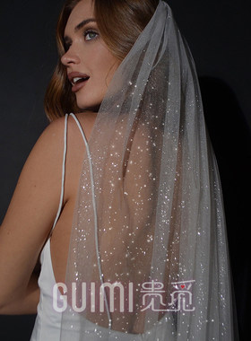 新娘结婚闪光头纱长款拖尾