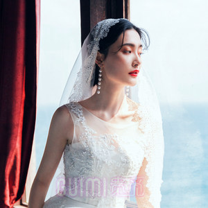 复古蕾丝头纱珍珠精美超仙新娘拍照道具韩式森系新款短款婚纱头饰