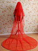 新娘红色包边头纱长款 结婚盖头拖尾婚纱头饰大红色婚礼喜庆配饰