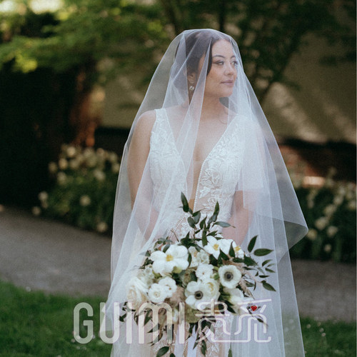 影楼拍照头纱跳舞蹈新娘婚纱白色
