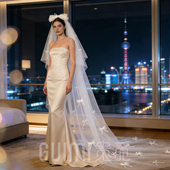 长款 饰多层婚礼跟妆婚纱摄影样片头饰 拖尾头纱新娘结婚蝴蝶结装