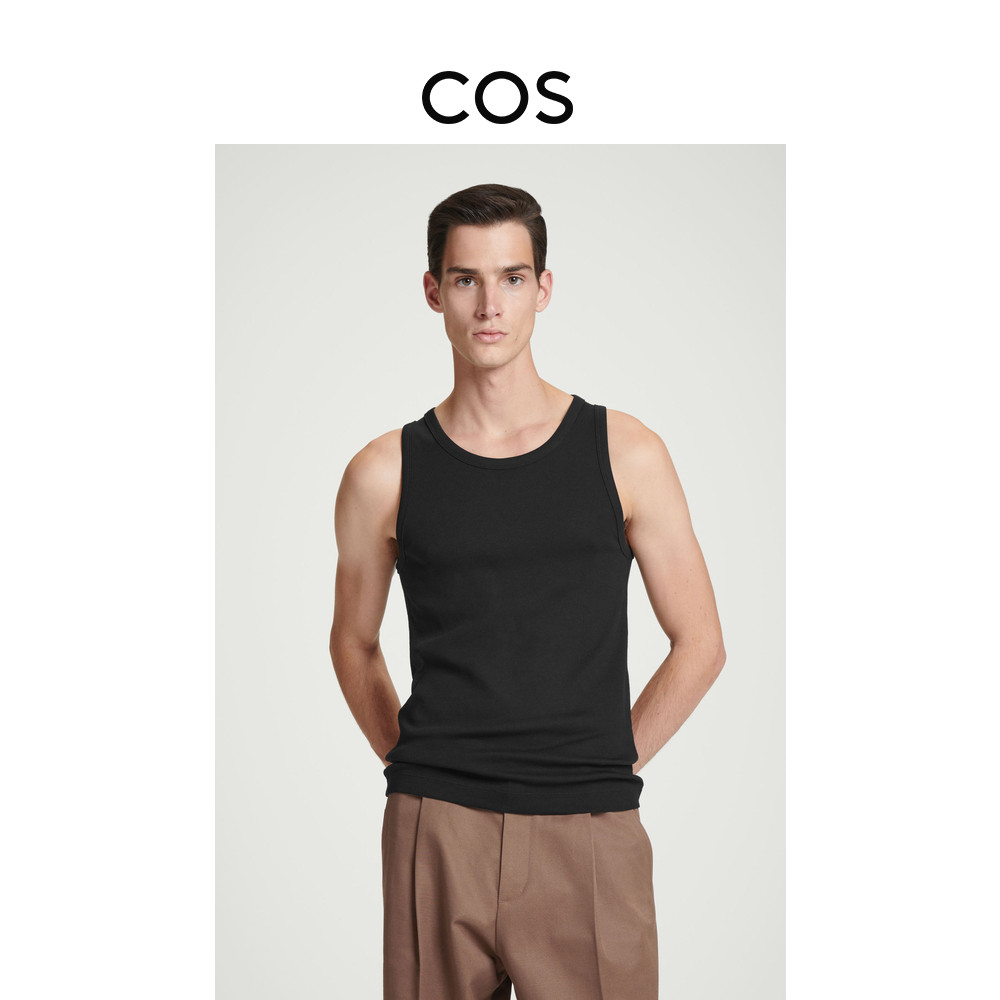 COS 남성용 핏 스쿠프 칼라 골지 조끼 블랙 1150895002