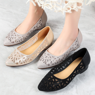 网纱尖头平底单鞋女春夏季防滑镂空凉鞋低跟舒适橡胶底防滑大码鞋