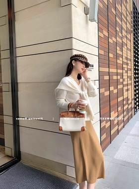 高腰修身不开叉针织半身裙秋冬女中长款包裙直筒一步裙长裙包臀裙