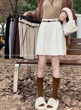 百褶裙短裙女2025秋冬新款高腰a字裙半裙黑色裙子秋冬针织半身裙