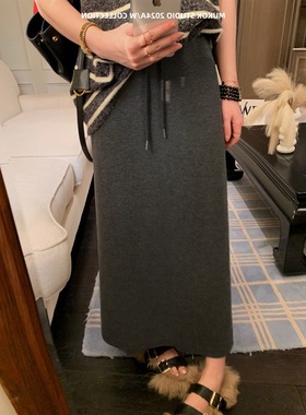 气质慵懒风显瘦高腰针织开叉半身裙子直筒女半裙25秋装新款A字裙