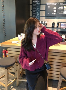 网红针织开衫外套2025年秋季新款女v领长袖毛衣宽松外穿短款上衣