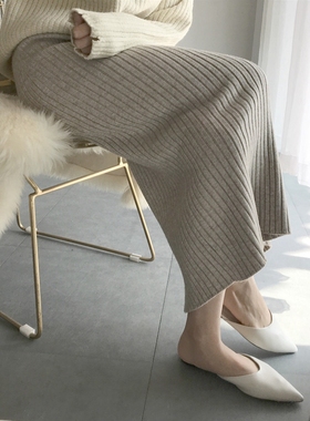 裙子女秋冬针织半身裙百搭韩版一步裙复古高腰长裙显瘦修身包臀裙