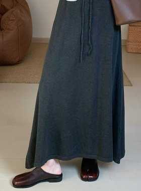 秋冬针织半身裙2025新款韩版收腰显瘦中长款半身裙长裙A字裙女