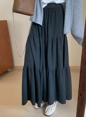 气质淑女风针织蛋糕半身裙2025秋季新款韩版百搭显瘦纯色休闲伞裙