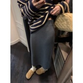 显瘦针织直筒开叉包臀裙a字半身裙中长款 秋冬新款 高腰修身 一步裙