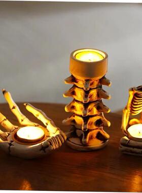 Halloween Candle Holder Resin Skeleton Hand Skull Backbone C