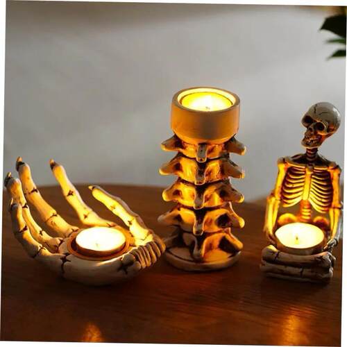 Halloween Candle Holder Resin Skeleton Hand Skull Backbone C