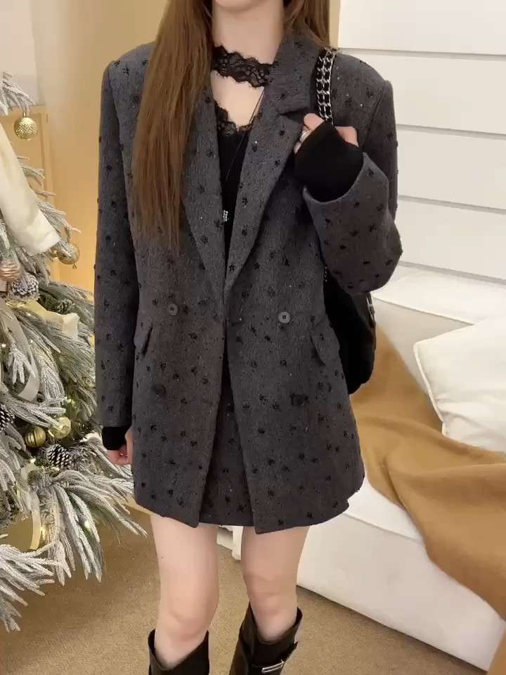 【现货】25冬季新款翻领毛呢西装羽绒外套短裙两件套装女,女装/女士精品,时尚套装,淘宝优惠券,粉丝福利购,淘宝优惠卷