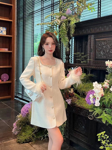 新小香风羊毛连衣裙女高定轻奢精致羽毛外套裙 naa25秋季 现货