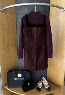 名媛小香风针织毛衣修身 现货 25冬款 背带连衣裙两件套