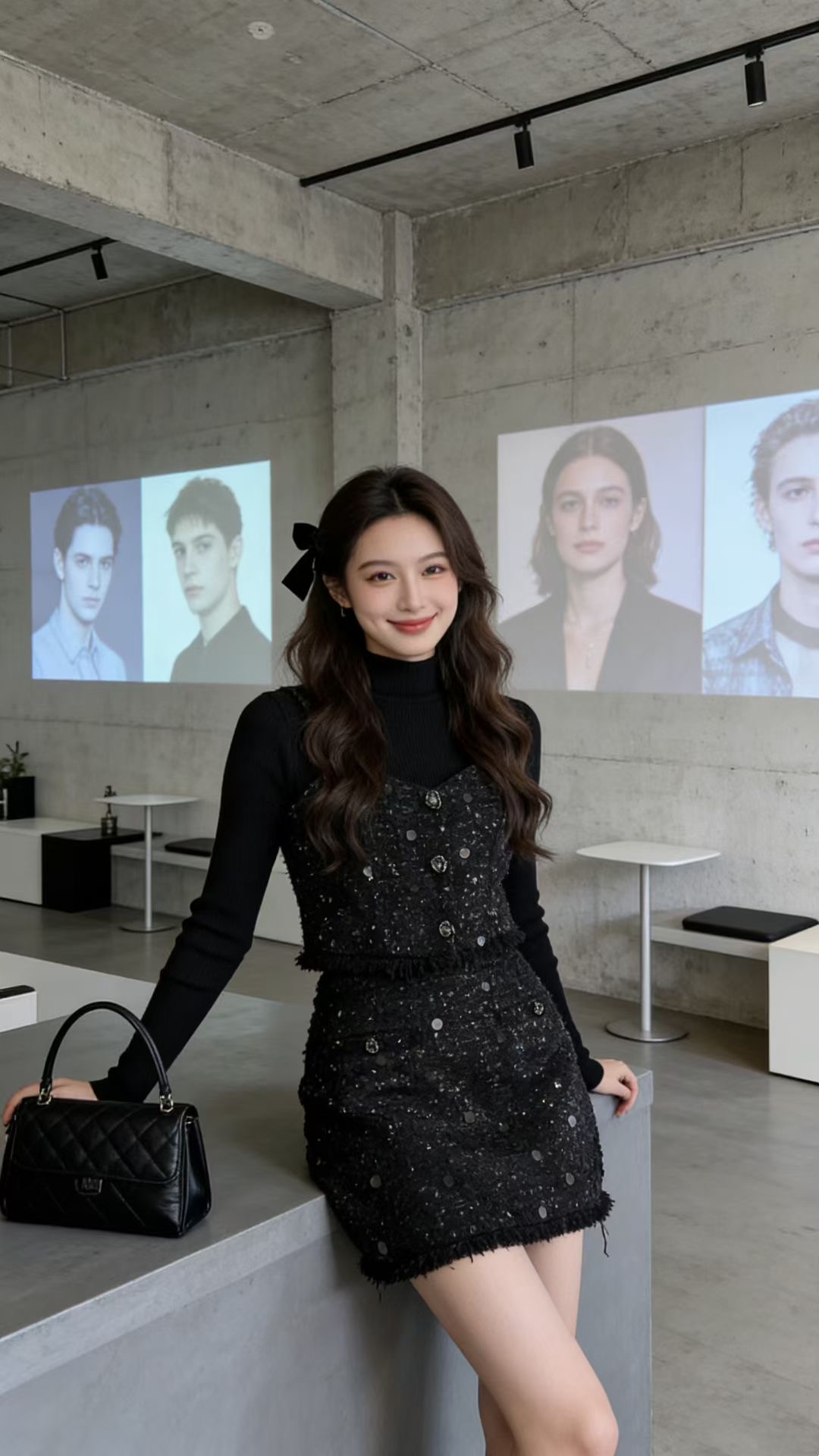 【现货】Mi2秋冬法式针织衫亮片吊带高腰半裙小香风三件套装