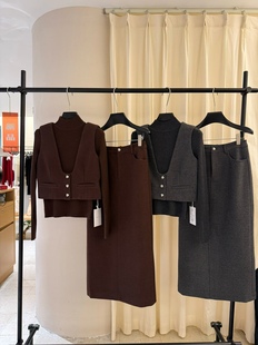 女复古针织打底羊毛马甲长包裙三件套裙 25秋冬小香风套装 现货