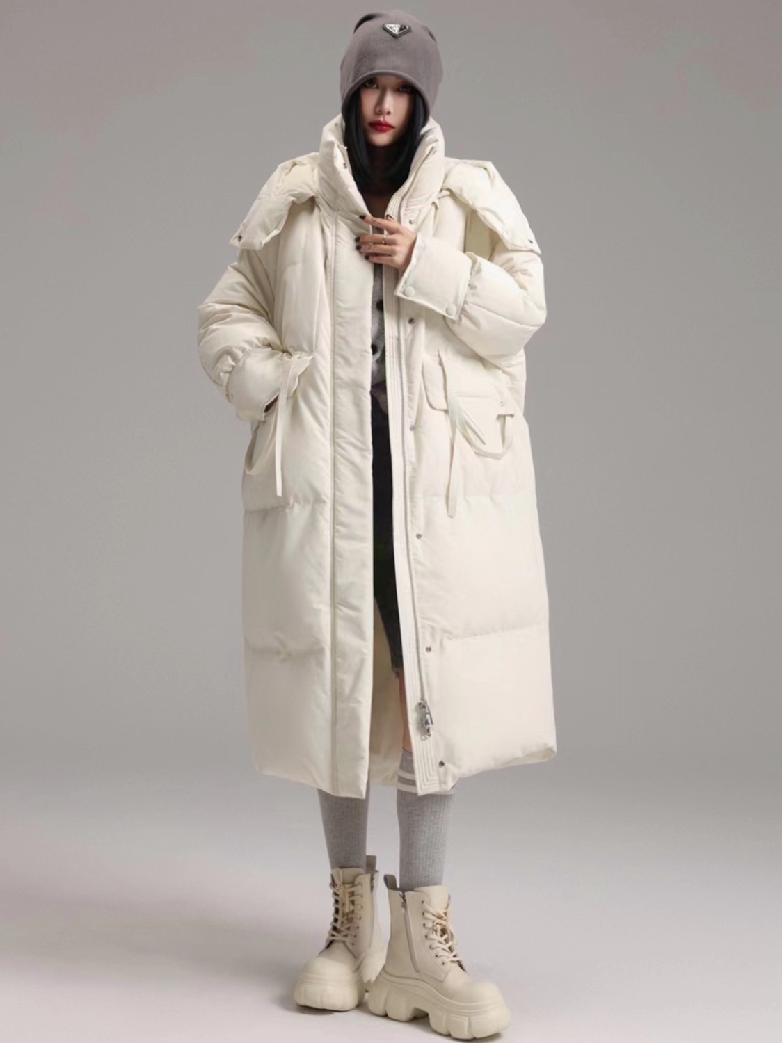 【现货】芭芘6139长款连帽加厚羽绒服女外套高级感慵懒风