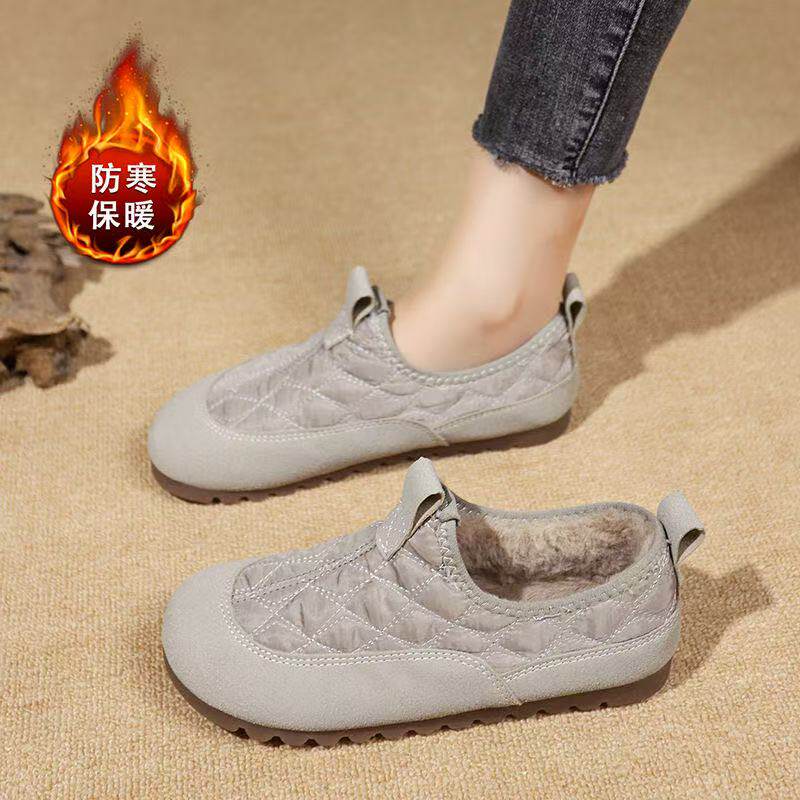 舒适软底加绒豆豆鞋2024冬季新款一脚蹬超软平底休闲保暖面包棉鞋,女鞋,乐福鞋（豆豆鞋）,淘宝优惠券,粉丝福利购,淘宝优惠卷