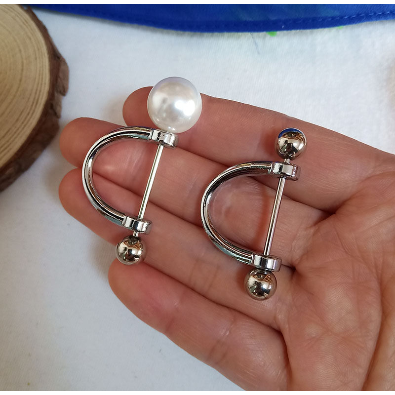 新款女士大衣服饰袖口装饰金属袖扣袖钉可拆卸D型珍珠一字螺丝扣