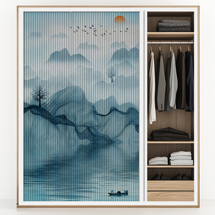 定制图案折叠式柜门隐形推拉免安装厨房柜门蜂巢简易伸缩橱柜门