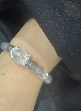 天然水晶灰玛瑙白水晶手串女抖音小红书爆款7A白水晶原创设计手链