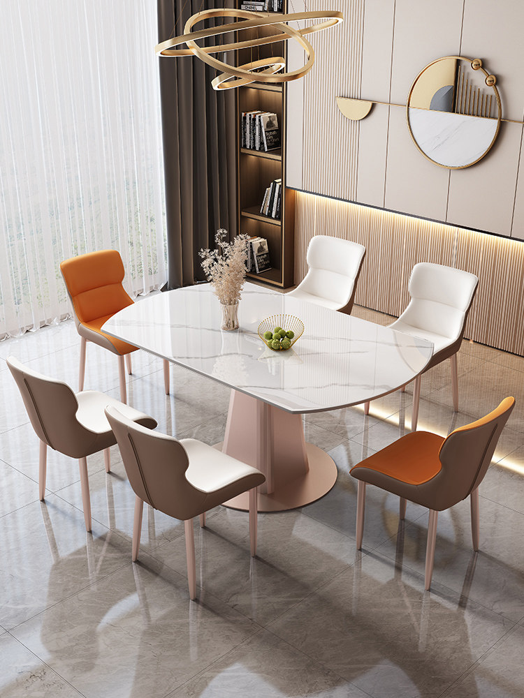 新品轻奢岩板餐椅桌组合现代简约家用小户型旋伸缩可变桌吃饭转桌
