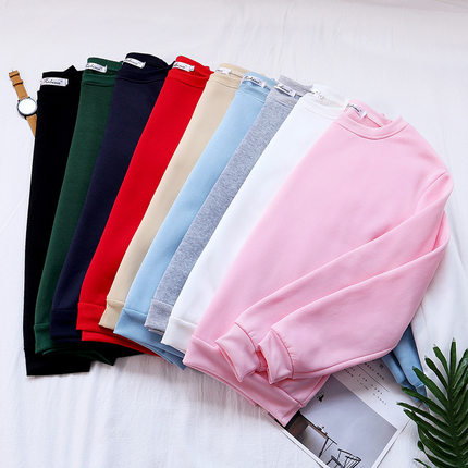 women clothes精选冬季新品加厚卫衣圆领纯色宽松韩版女装潮打底