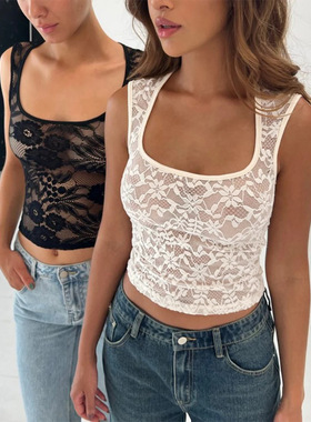 women clothesJY24684吊带性感露背蕾丝背心上衣2025欧美新款辣妹