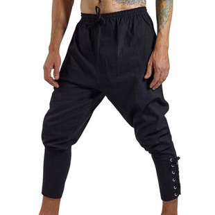 men clothes2025外贸欧码秋季新款男士休闲纯色哈伦裤裤脚绳带小