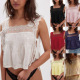 women clothes欧美网红系带上衣甜美蕾丝花边小衫 方领背心吊带短