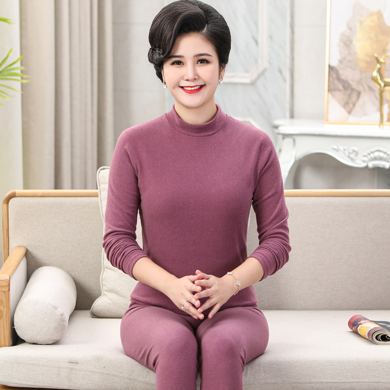 중노인 보온내의 플러스 벨벳 여성복 어머님 헤어 하이넥 스웨터와 린넨팬츠 핫바지 겨울철 이너웨어
