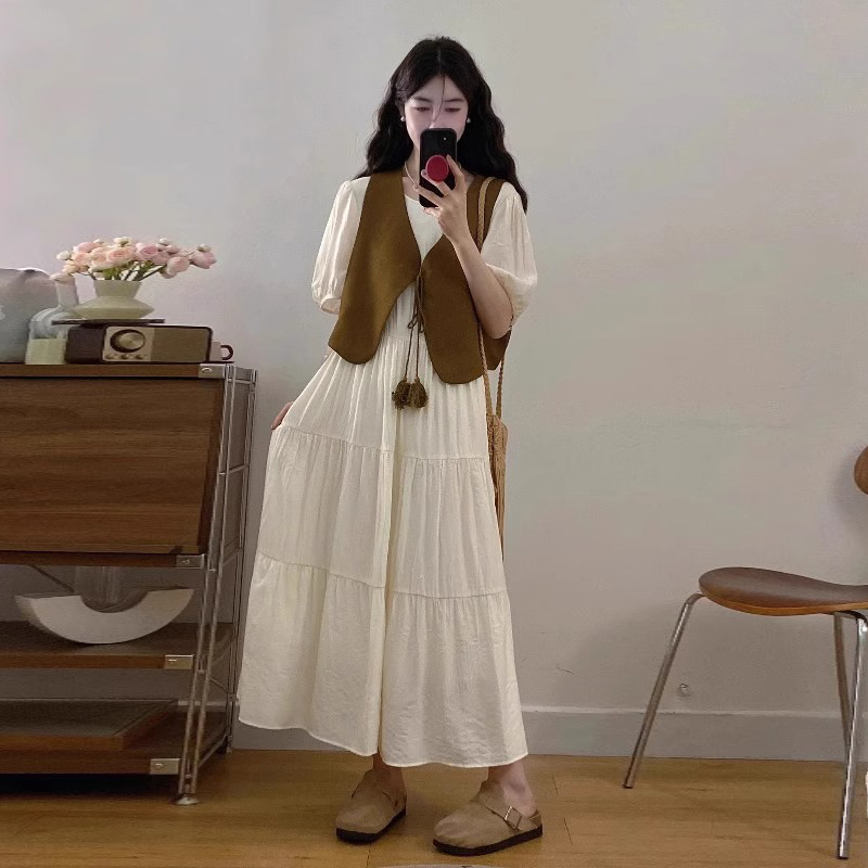 时尚洋气减龄连衣裙女2025新款夏大码胖mm显瘦遮肚子休闲两件套装