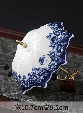 创意青花雨伞茶漏茶滤陶瓷茶叶过滤网茶道配件茶桌茶台装饰品摆件