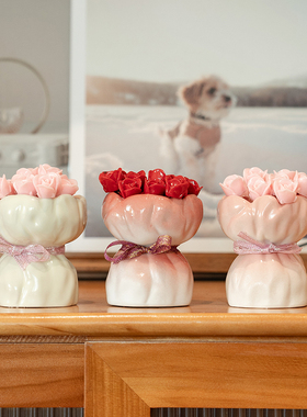 中式创意手工陶瓷水果叉玫瑰花造型家居客厅小众设计高脚杯甜品叉
