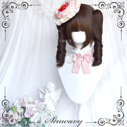 斯万家-可爱DOLL感深棕色短单罗马卷双马尾洛丽塔假发-|梨涡少女|